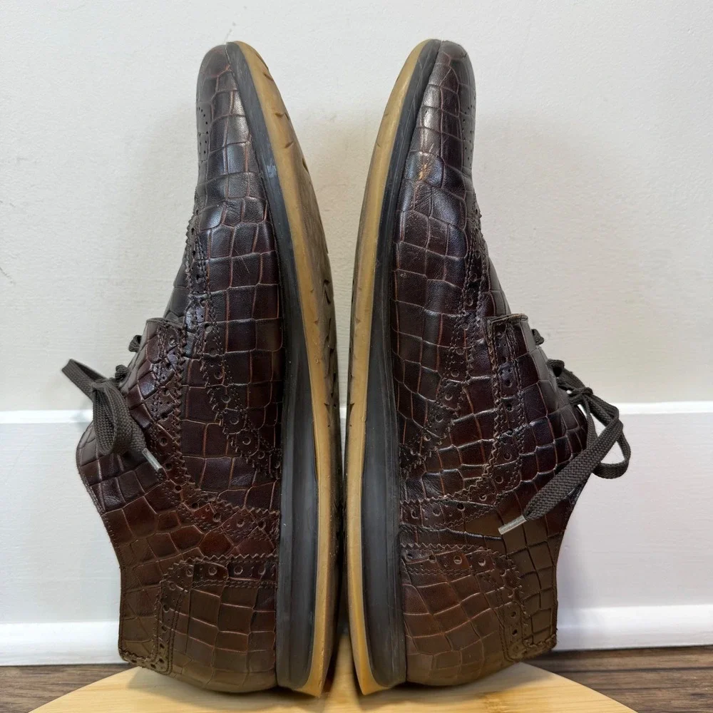 Paul Fredrick Wingtip Sneakers Mens 11 Brown Crocodile Embossed Leather Italy